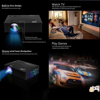 UC68+ 40ANSI 1024 x 600P โฮมเธียเตอร์มัลติมีเดีย HD LED Projector, รองรับ USB/SD/HDMI/VGA/IR, UC46+ Black