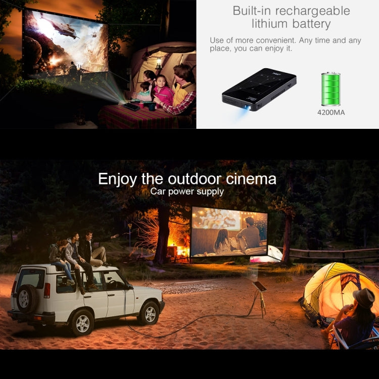 P09 แบบพกพา 4K Ultra HD DLP มินิโปรเจคเตอร์อัจฉริยะพร้อมรีโมทคอนโทรลอินฟราเรด, Amlogic S905X 4-Core A53 สูงสุด 1.5GHz Android 6.0, 1GB + 8GB, รองรับ WiFi 2.4G / 5G, บลูทู ธ, การ์ด TF