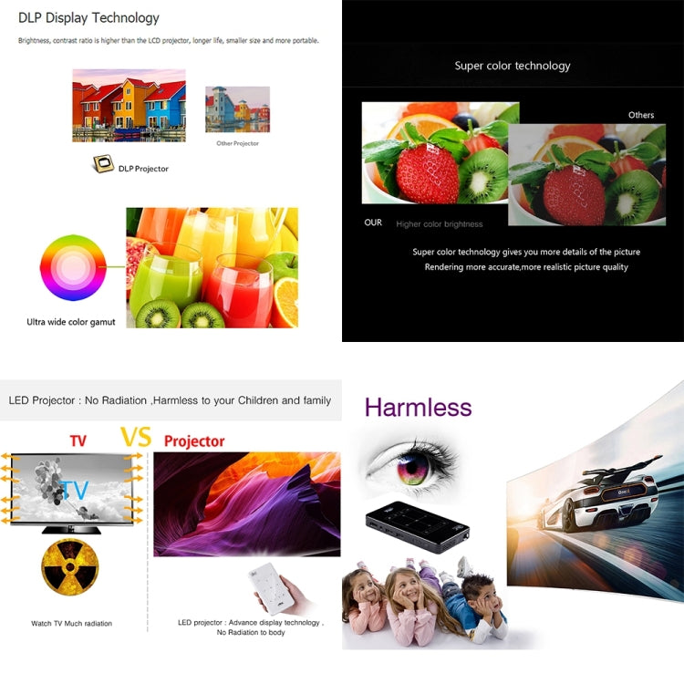 P09 แบบพกพา 4K Ultra HD DLP มินิโปรเจคเตอร์อัจฉริยะพร้อมรีโมทคอนโทรลอินฟราเรด, Amlogic S905X 4-Core A53 สูงสุด 1.5GHz Android 6.0, 1GB + 8GB, รองรับ WiFi 2.4G / 5G, บลูทู ธ, การ์ด TF