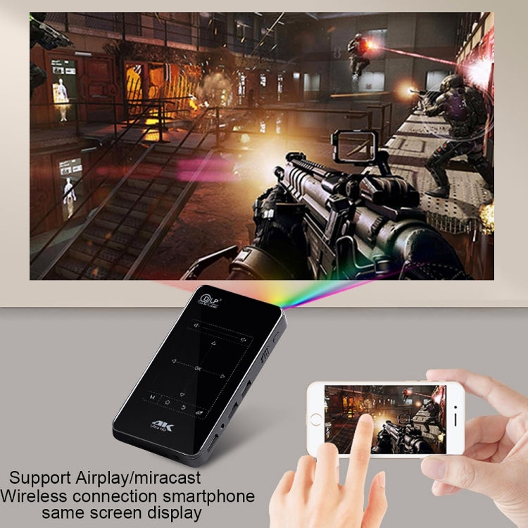 P09 แบบพกพา 4K Ultra HD DLP มินิโปรเจคเตอร์อัจฉริยะพร้อมรีโมทคอนโทรลอินฟราเรด, Amlogic S905X 4-Core A53 สูงสุด 1.5GHz Android 6.0, 1GB + 8GB, รองรับ WiFi 2.4G / 5G, บลูทู ธ, การ์ด TF