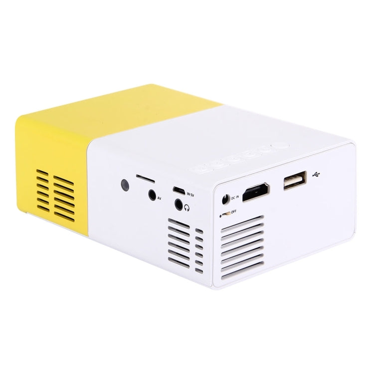 YG-300 0.8-2M 24-60 นิ้ว 400-600 Lumens LED Projector โฮมเธียเตอร์ HD พร้อมสายเคเบิลแปลงวิดีโอ 3 ใน 1 และรีโมทคอนโทรลขนาด: 12.6 x 8.6 x 4.6 ซม. ปลั๊ก EU