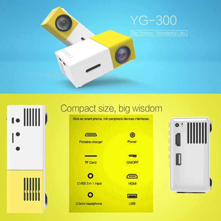 YG300 400LM แบบพกพามินิโฮมเธียเตอร์โปรเจคเตอร์ LED พร้อมรีโมทคอนโทรลรองรับ HDMI, AV, SD, อินเทอร์เฟซ USB