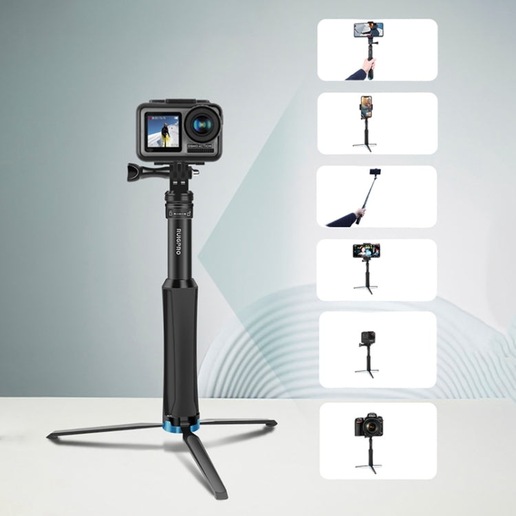 RUIGPRO ชิ้นเดียวมือถือขาตั้งกล้องไม้เซลฟี่กล้องส่องทางไกล Monopod Mount สำหรับ DJI Osmo Action, GoPro HERO10 สีดำ / 9 สีดำ / HERO8 สีดำ / 7 / 6 / 5 / 5 เซสชัน / 4 เซสชัน / 4 /3 + / 3 /2 /1, Xiaoyiและกล้องแอ็คชั่นอื่นๆ, Black)
