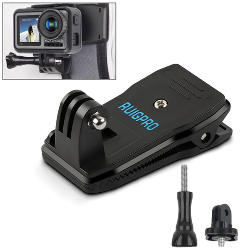 RUIGPRO กระเป๋าเป้สะพายหลังหมุนได้ 360 องศา Rec-Mounts คลิปหนีบ Mount พร้อมสกรูสำหรับ GoPro HERO9 Black / HERO8 Black / 7/6/5/5 เซสชัน / 4 เซสชัน / 4/3+ / 3/2/1, DJI Osmo Action, Xiaoyi และกล้องแอ็คชั่นอื่นๆ, 360 Degree Rotation Clip