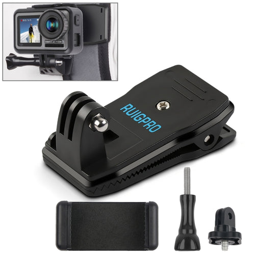 RUIGPRO กระเป๋าเป้สะพายหลังหมุนได้ 360 องศา Rec-Mounts คลิปหนีบ Mount + ที่หนีบโทรศัพท์สำหรับ GoPro HERO9 Black / HERO8 Black / 7/6/5/5 เซสชัน / 4 เซสชัน / 4/3 + / 3/2/1, DJI Osmo Action, Xiaoyiและกล้องแอ็คชั่นอื่นๆ, Rec-Mounts+Clamp