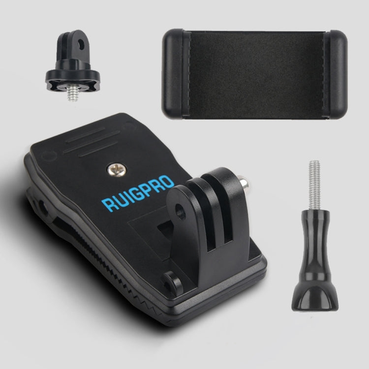 RUIGPRO กระเป๋าเป้สะพายหลังหมุนได้ 360 องศา Rec-Mounts คลิปหนีบ Mount + ที่หนีบโทรศัพท์สำหรับ GoPro HERO9 Black / HERO8 Black / 7/6/5/5 เซสชัน / 4 เซสชัน / 4/3 + / 3/2/1, DJI Osmo Action, Xiaoyiและกล้องแอ็คชั่นอื่นๆ, Rec-Mounts+Clamp
