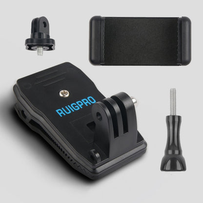 RUIGPRO กระเป๋าเป้สะพายหลังหมุนได้ 360 องศา Rec-Mounts คลิปหนีบ Mount + ที่หนีบโทรศัพท์สำหรับ GoPro HERO9 Black / HERO8 Black / 7/6/5/5 เซสชัน / 4 เซสชัน / 4/3 + / 3/2/1, DJI Osmo Action, Xiaoyiและกล้องแอ็คชั่นอื่นๆ, Rec-Mounts+Clamp