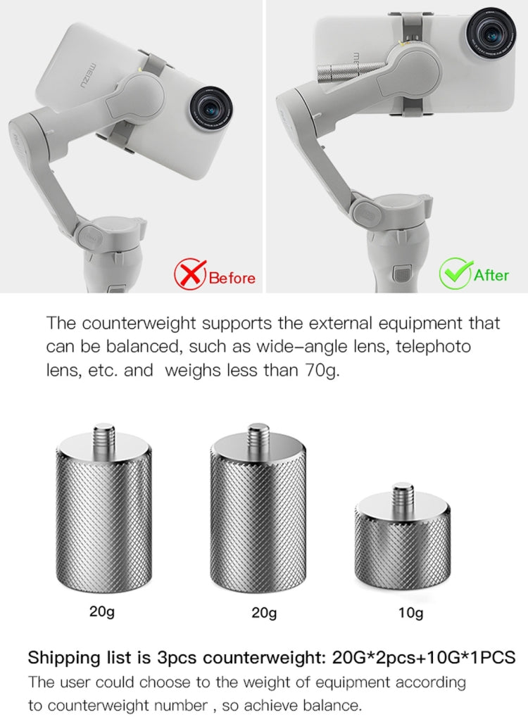 STARTRC การปรับสมดุลน้ำหนักป้องกันการสั่นไหว 50 กรัมถ่วงสำหรับ DJI OM4 / OSMO มือถือ 3 G Imbal S Tabilizer