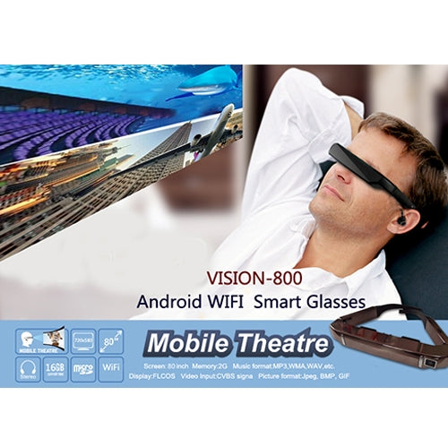 VISION-800 Android 4.4 1GB + 2GB แว่นตา Super Smart Retina ชุดหูฟัง 3D VR เสมือนจริงพร้อมกล้อง 5.0MP รองรับ WiFi บลูทูธ การ์ด TF การบันทึกวิดีโอ