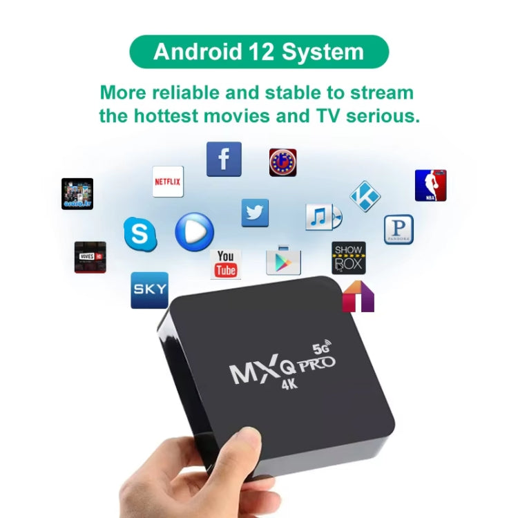 MXQ 4K Full HD Media Player RK3229 Quad Core KODI Android 9.0 กล่องทีวีพร้อมรีโมทคอนโทรล, RAM: 1GB, ROM: 8GB, รองรับ HDMI, WiFi, Miracast, DLNA