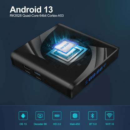 X88 Pro 13 Android 13.0 กล่องสมาร์ททีวีพร้อมรีโมท, RK3528 Quad-Core, 4G+64GB, 4G+64GB