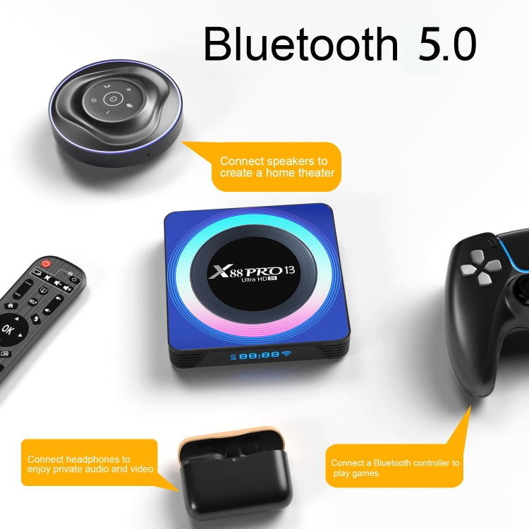 อะคริลิค X88 Pro 13 8K Ultra HD Android 13.0 กล่องสมาร์ททีวีพร้อมรีโมทคอนโทรล, RK3528 Quad-Core, 4G+32GB, 4G+32GB