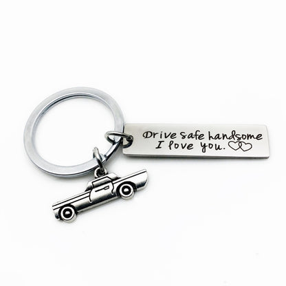 Creative Drive Safe Handsome Words พวงกุญแจสแตนเลสพวงกุญแจ, Car Shape