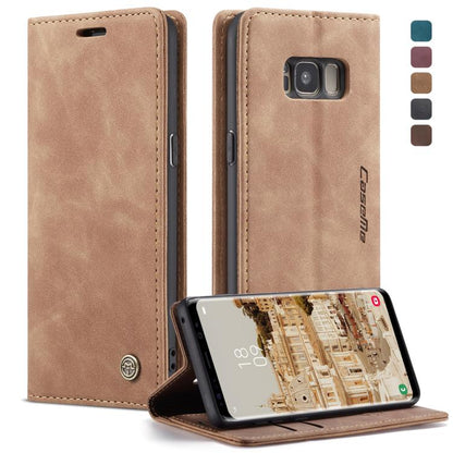 CaseMe-013 ซองหนังพลิกแนวนอนมัลติฟังก์ชั่น Retro Frosted พร้อมช่องใส่การ์ดและตัวยึดและกระเป๋าสตางค์, for Galaxy S8 Plus, for Galaxy S8, for Galaxy S9, for Galaxy S9 Plus