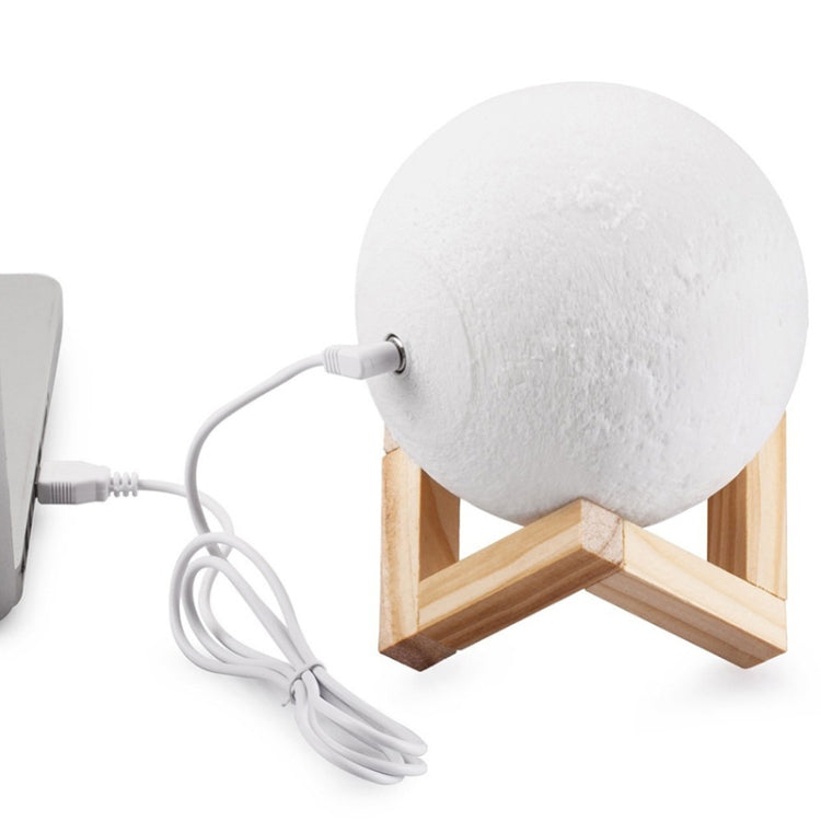 โคมไฟพระจันทร์พิมพ์ 3 มิติ 3 สีแบบกำหนดเองแบบ Patted ชาร์จ USB ไฟกลางคืน LED ประหยัดพลังงานพร้อมฐานยึดไม้, 8cm, 10cm, 13cm, 15cm, 18cm, 20cm