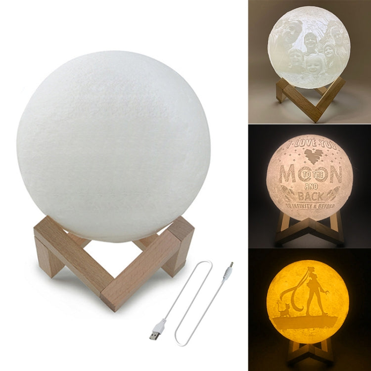 โคมไฟพระจันทร์พิมพ์ 3 มิติ 3 สีแบบกำหนดเองแบบ Patted ชาร์จ USB ไฟกลางคืน LED ประหยัดพลังงานพร้อมฐานยึดไม้, 8cm, 10cm, 13cm, 15cm, 18cm, 20cm