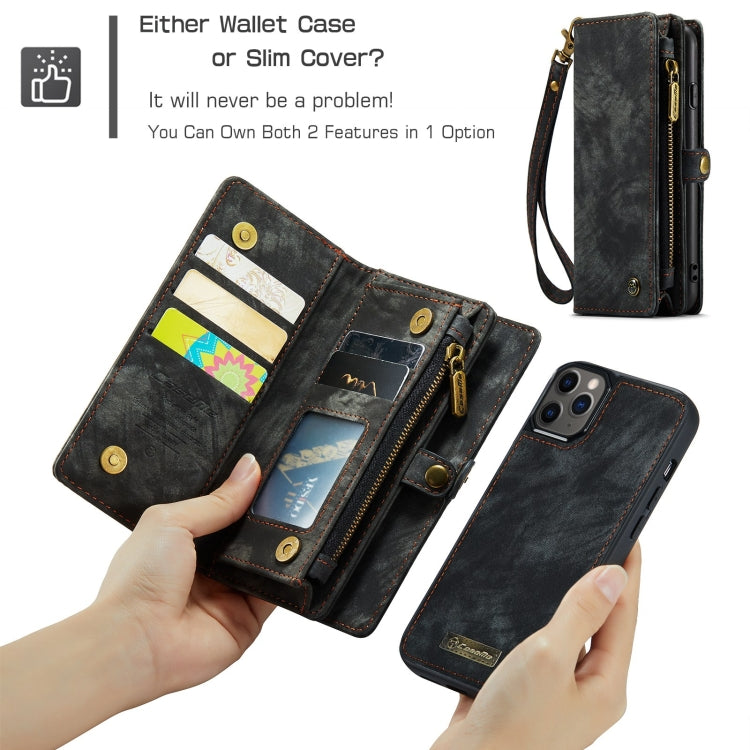 CaseMe-008 ซองหนังพลิกแนวนอนมัลติฟังก์ชั่นที่ถอดออกได้พร้อมช่องเสียบการ์ด & ตัวยึด & กระเป๋าสตางค์ซิป & กรอบรูป, For iPhone 11 Pro, For iPhone 11, For iPhone 11 Pro Max