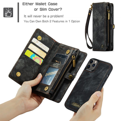 CaseMe-008 ซองหนังพลิกแนวนอนมัลติฟังก์ชั่นที่ถอดออกได้พร้อมช่องเสียบการ์ด & ตัวยึด & กระเป๋าสตางค์ซิป & กรอบรูป, For iPhone 11 Pro, For iPhone 11, For iPhone 11 Pro Max