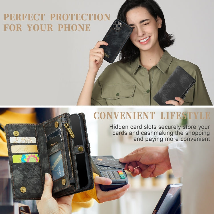 CaseMe-008 ซองหนังพลิกแนวนอนมัลติฟังก์ชั่นที่ถอดออกได้พร้อมช่องเสียบการ์ด & ตัวยึด & กระเป๋าสตางค์ซิป & กรอบรูป, For iPhone 11 Pro, For iPhone 11, For iPhone 11 Pro Max
