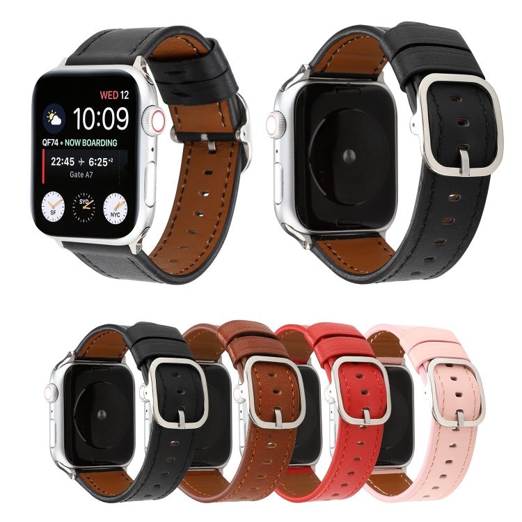 สายหนังแท้หัวเข็มขัดสไตล์โมเดิร์น, For Apple Watch Series 7 41mm / 6 & SE & 5 & 4 40mm / 3 & 2 & 1 38mm, For Apple Watch Series 7 45mm / 6 & SE & 5 & 4 44mm / 3 & 2 & 1 42mm