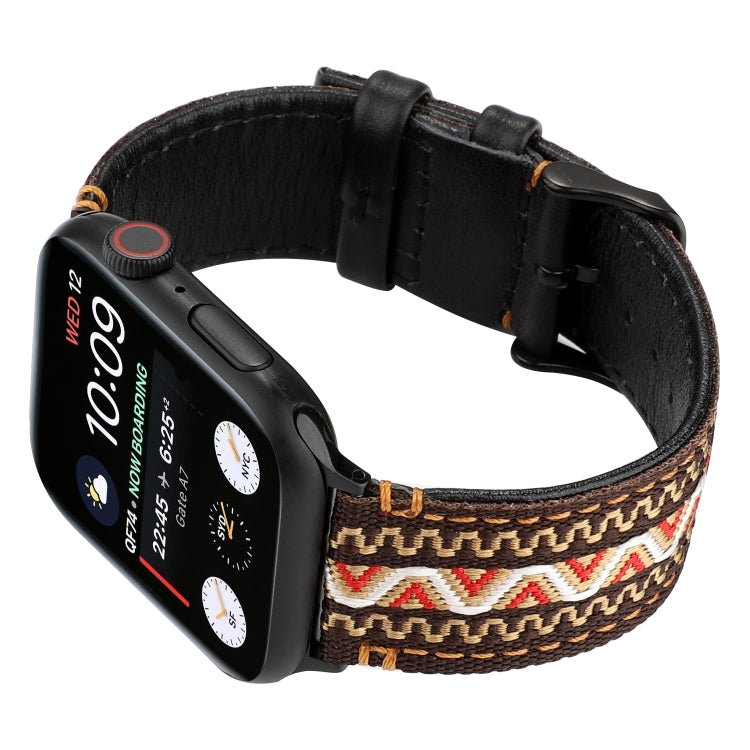 สายหนังแท้สไตล์ชาติพันธุ์, For Apple Watch Series 7 41mm / 6 & SE & 5 & 4 40mm / 3 & 2 & 1 38mm, For Apple Watch Series 7 45mm / 6 & SE & 5 & 4 44mm / 3 & 2 & 1 42mm