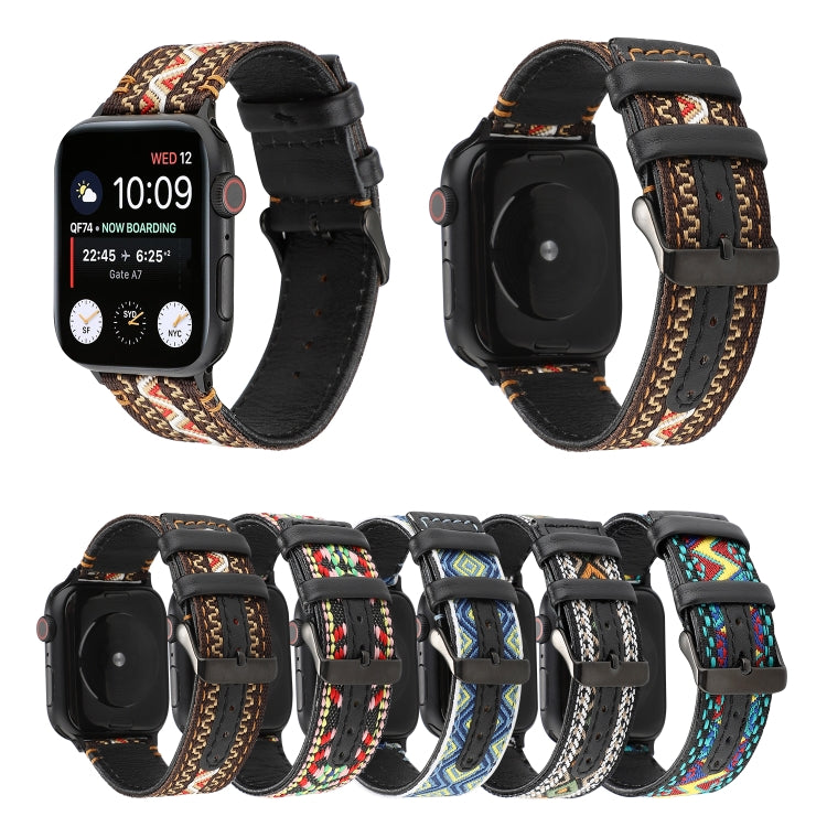 สายหนังแท้สไตล์ชาติพันธุ์, For Apple Watch Series 7 41mm / 6 & SE & 5 & 4 40mm / 3 & 2 & 1 38mm, For Apple Watch Series 7 45mm / 6 & SE & 5 & 4 44mm / 3 & 2 & 1 42mm