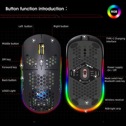 HXSJ T90 RGB Light เมาส์เล่นเกมไร้สายสามโหมด