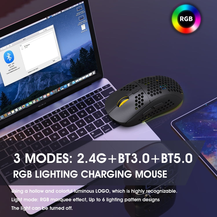 HXSJ T90 RGB Light เมาส์เล่นเกมไร้สายสามโหมด