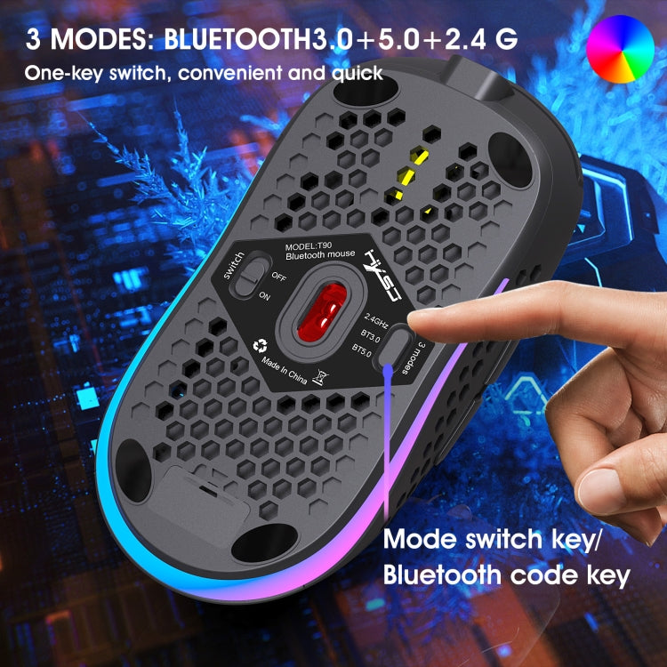 HXSJ T90 RGB Light เมาส์เล่นเกมไร้สายสามโหมด