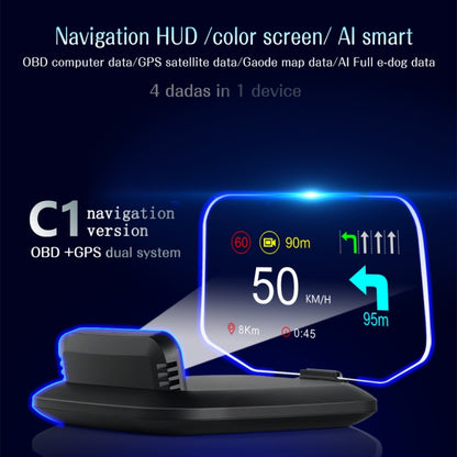 C1 OBD2 + โหมด GPS รถ HUD Head-up Display เข็มทิศ/ความเร็ว/อุณหภูมิน้ำ/จอแสดงผลแรงดันไฟฟ้า/ความเร็ว/นาฬิกาปลุก/ฟังก์ชั่นนำทาง, C1 With Navigation Function