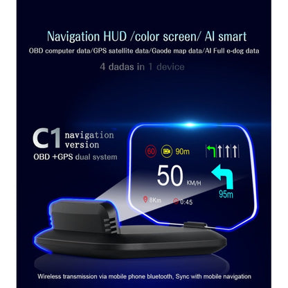 C1 OBD2 + โหมด GPS รถ HUD Head-up Display เข็มทิศ/ความเร็ว/อุณหภูมิน้ำ/จอแสดงผลแรงดันไฟฟ้า/ความเร็ว/นาฬิกาปลุก/ฟังก์ชั่นนำทาง, C1 With Navigation Function