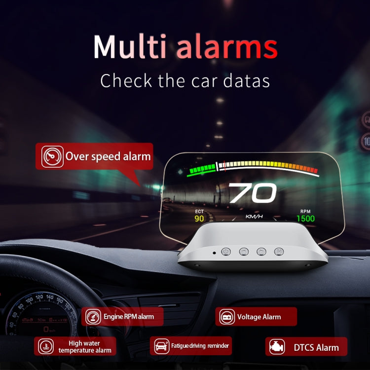 C3 OBD2 + โหมด GPS จอแสดงผลบนกระจกหน้ารถยนต์ HUD Overspeed / ความเร็ว / อุณหภูมิของน้ำสูงเกินไป / แรงดันไฟฟ้าต่ำเกินไป / สัญญาณเตือนความล้มเหลวของเครื่องยนต์ / การแจ้งเตือนการขับขี่เมื่อยล้า / ฟังก์ชั่นการนำทาง, C3