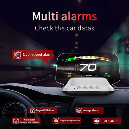 C3 OBD2 + โหมด GPS จอแสดงผลบนกระจกหน้ารถยนต์ HUD Overspeed / ความเร็ว / อุณหภูมิของน้ำสูงเกินไป / แรงดันไฟฟ้าต่ำเกินไป / สัญญาณเตือนความล้มเหลวของเครื่องยนต์ / การแจ้งเตือนการขับขี่เมื่อยล้า / ฟังก์ชั่นการนำทาง, C3
