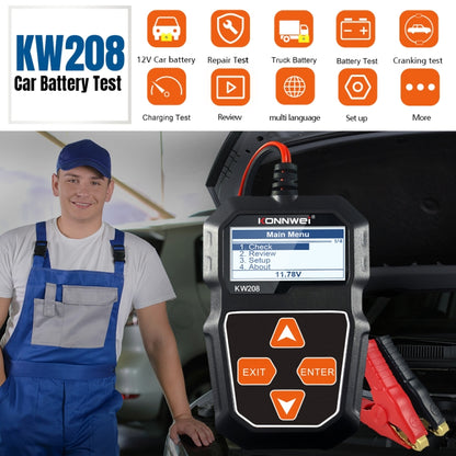 KONNWEI KW208 รถหน้าจอสี TFT เครื่องทดสอบแบตเตอรี่รองรับ 8 ภาษา, KW208