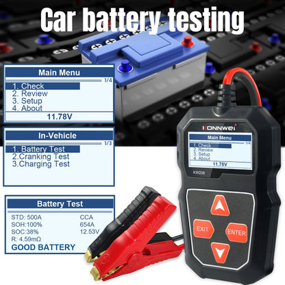 KONNWEI KW208 รถหน้าจอสี TFT เครื่องทดสอบแบตเตอรี่รองรับ 8 ภาษา, KW208