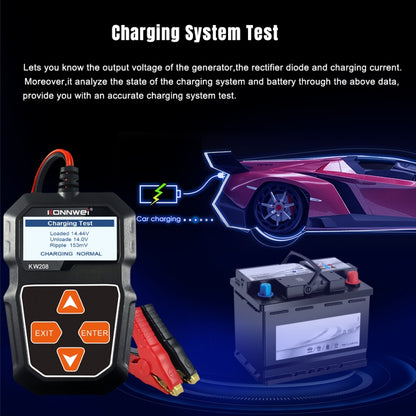 KONNWEI KW208 รถหน้าจอสี TFT เครื่องทดสอบแบตเตอรี่รองรับ 8 ภาษา, KW208