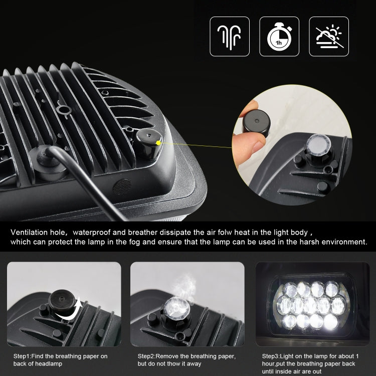 7 นิ้ว (5X7)/(7X6) H4 DC 9V-30V 30000LM 300W 8LEDs รถรูปทรงสี่เหลี่ยม LED ไฟหน้าสำหรับ Jeep Wrangler, 8LEDs