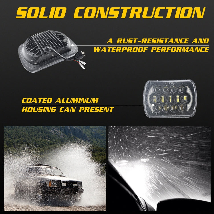 7 นิ้ว (5X7)/(7X6) H4 DC 9V-30V 30000LM 300W 8LEDs รถรูปทรงสี่เหลี่ยม LED ไฟหน้าสำหรับ Jeep Wrangler, 8LEDs