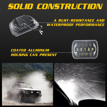 7 นิ้ว (5X7)/(7X6) H4 DC 9V-30V 30000LM 300W 8LEDs รถรูปทรงสี่เหลี่ยม LED ไฟหน้าสำหรับ Jeep Wrangler, 8LEDs