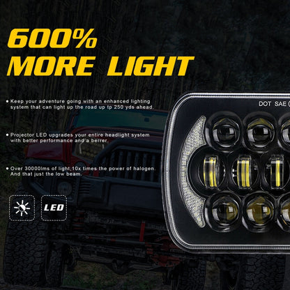 7 นิ้ว (5X7)/(7X6) H4 DC 9V-30V 30000LM 300W 8LEDs รถรูปทรงสี่เหลี่ยม LED ไฟหน้าสำหรับ Jeep Wrangler, 8LEDs