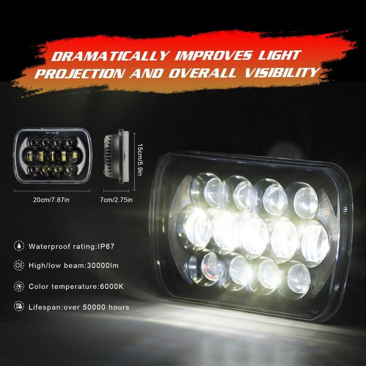 7 นิ้ว (5X7)/(7X6) H4 DC 9V-30V 30000LM 300W 8LEDs รถรูปทรงสี่เหลี่ยม LED ไฟหน้าสำหรับ Jeep Wrangler, 8LEDs