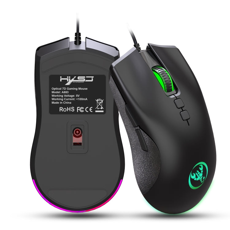 HXSJ A883 7 ปุ่ม 6400DPI RGB Light Mechanical Gaming เมาส์แบบมีสาย