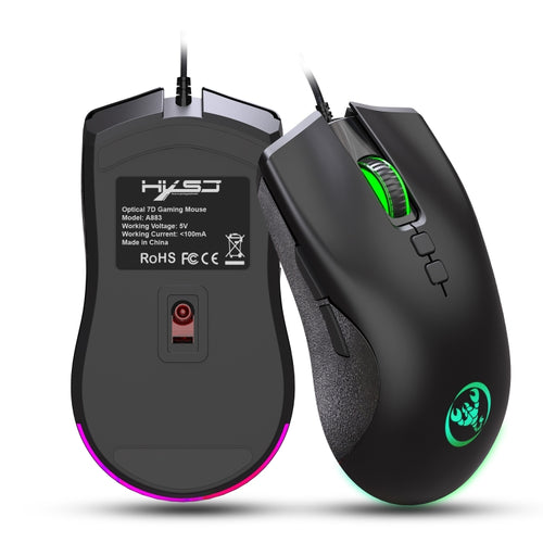 HXSJ A883 7 ปุ่ม 6400DPI RGB Light Mechanical Gaming เมาส์แบบมีสาย