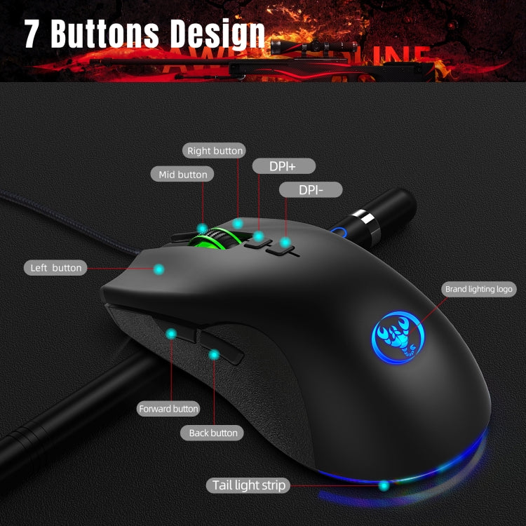 HXSJ A883 7 ปุ่ม 6400DPI RGB Light Mechanical Gaming เมาส์แบบมีสาย