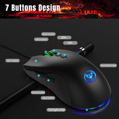 HXSJ A883 7 ปุ่ม 6400DPI RGB Light Mechanical Gaming เมาส์แบบมีสาย