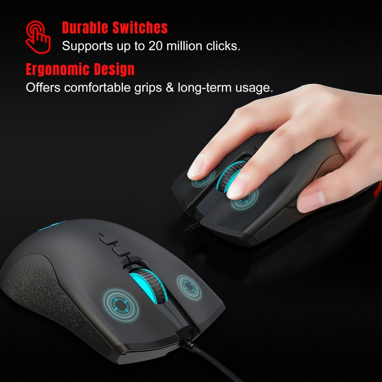 HXSJ A883 7 ปุ่ม 6400DPI RGB Light Mechanical Gaming เมาส์แบบมีสาย