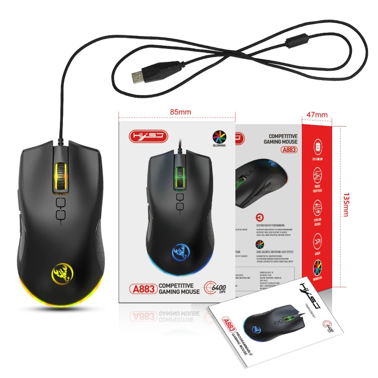HXSJ A883 7 ปุ่ม 6400DPI RGB Light Mechanical Gaming เมาส์แบบมีสาย