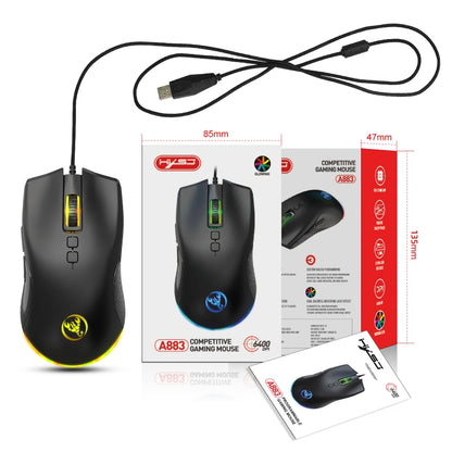 HXSJ A883 7 ปุ่ม 6400DPI RGB Light Mechanical Gaming เมาส์แบบมีสาย