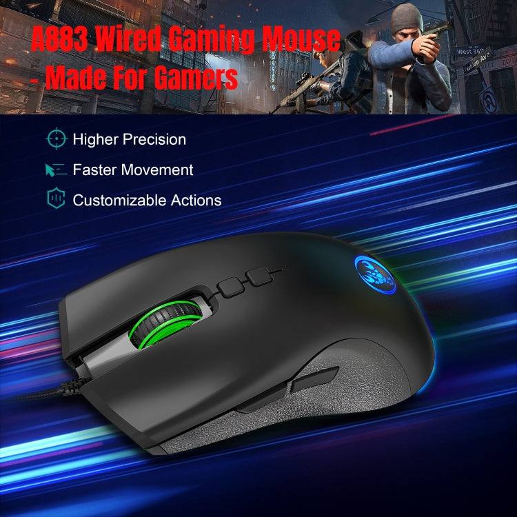 HXSJ A883 7 ปุ่ม 6400DPI RGB Light Mechanical Gaming เมาส์แบบมีสาย