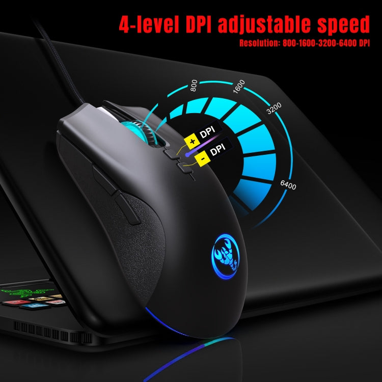 HXSJ A883 7 ปุ่ม 6400DPI RGB Light Mechanical Gaming เมาส์แบบมีสาย